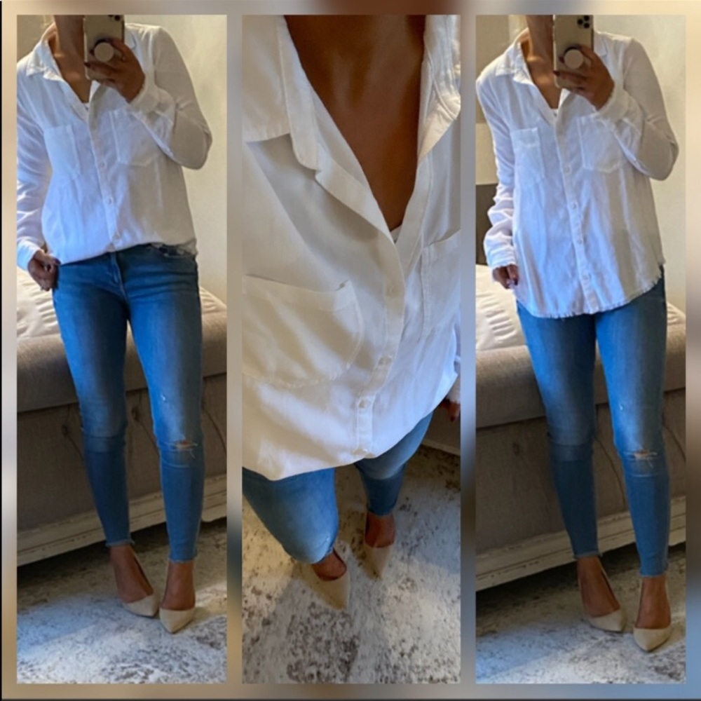 New Cloth and stone white distressed button down